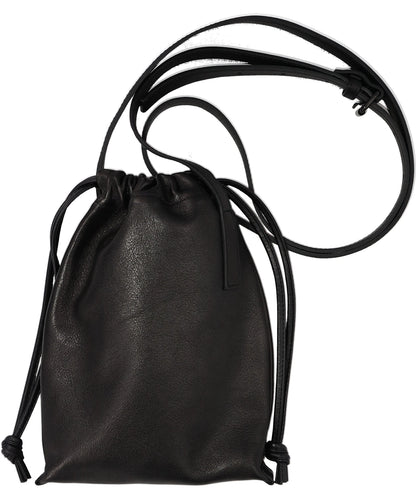 LEATHER CELL PHONE BAG DRAWSTRING- BLACK