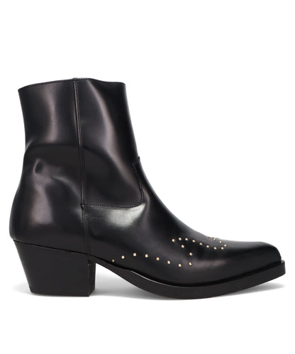 ERNEST W.BAKER GOLD SUDDED WESTERN BOOTS- BLACK W/ GOLD STUDS