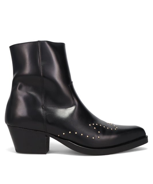 ERNEST W.BAKER GOLD SUDDED WESTERN BOOTS- BLACK W/ GOLD STUDS