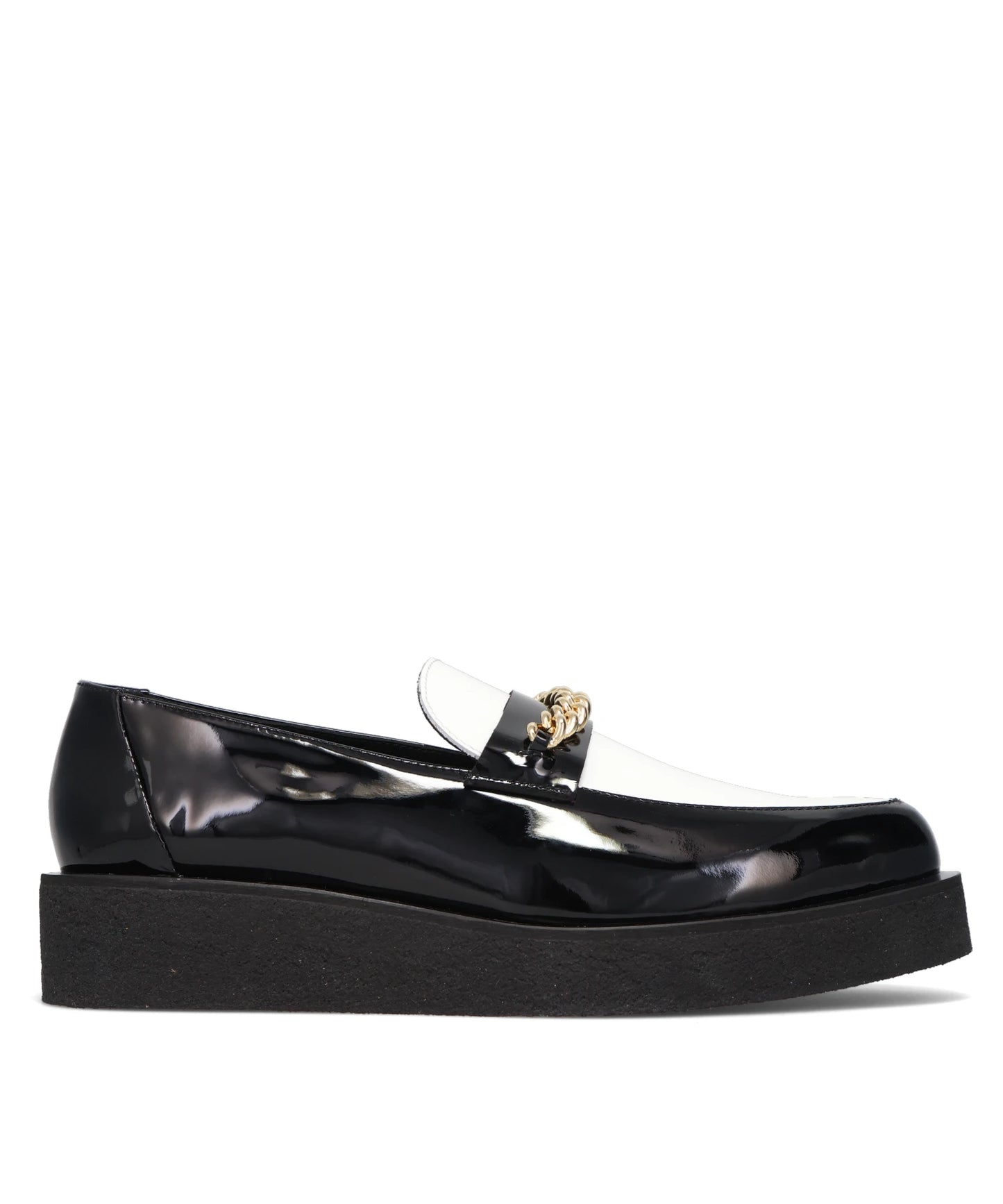 CHAIN CREEPER LOAFERS- BLACK & WHITE PATENT LEATHER