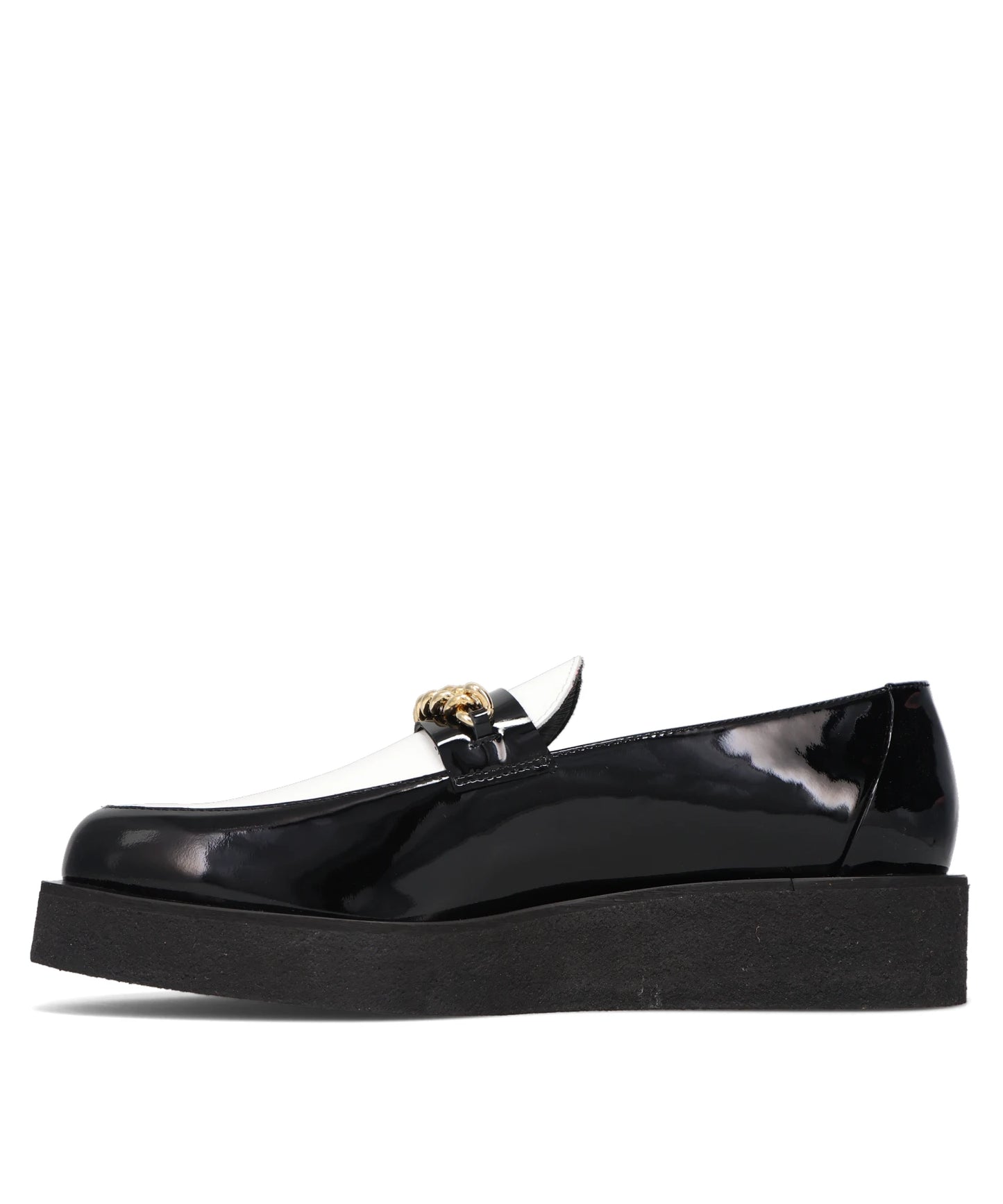 CHAIN CREEPER LOAFERS- BLACK & WHITE PATENT LEATHER