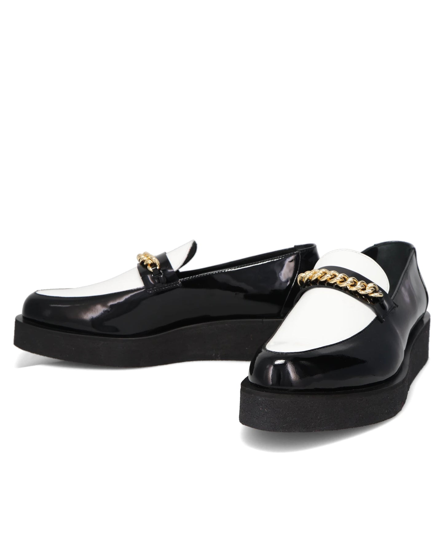 CHAIN CREEPER LOAFERS- BLACK & WHITE PATENT LEATHER