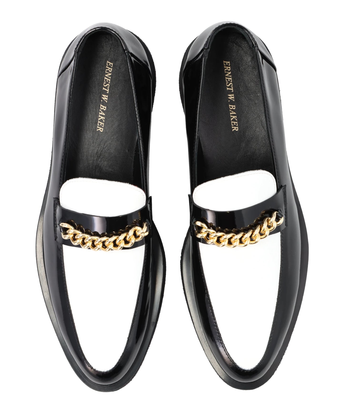 CHAIN CREEPER LOAFERS- BLACK & WHITE PATENT LEATHER