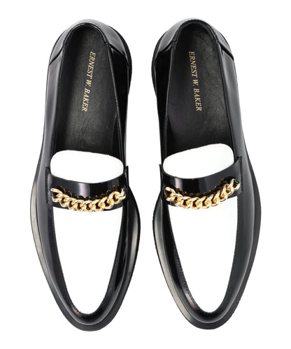 CHAIN CREEPER LOAFERS- BLACK & WHITE PATENT LEATHER