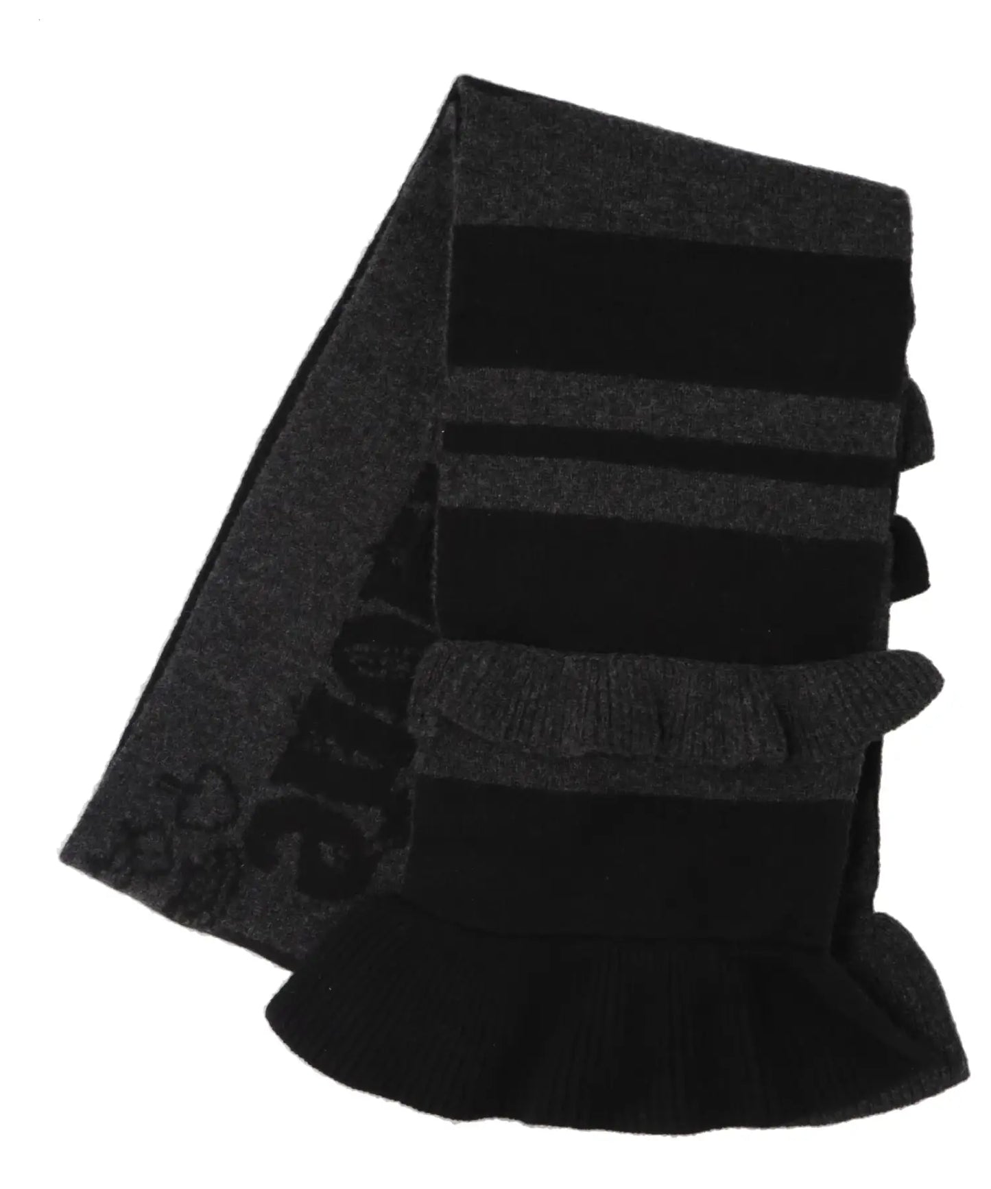 RUFFLE DETAIL GRAPHIC LOGO KNIT SCARFW/ DAISY EMB