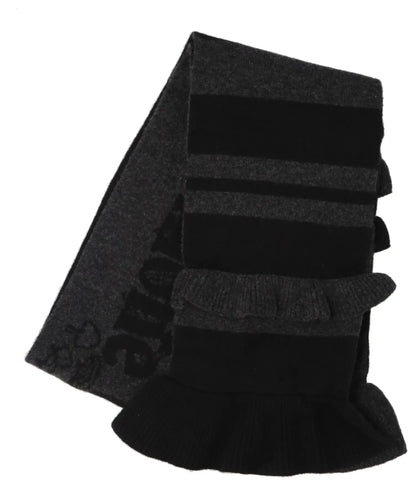 RUFFLE DETAIL GRAPHIC LOGO KNIT SCARFW/ DAISY EMB
