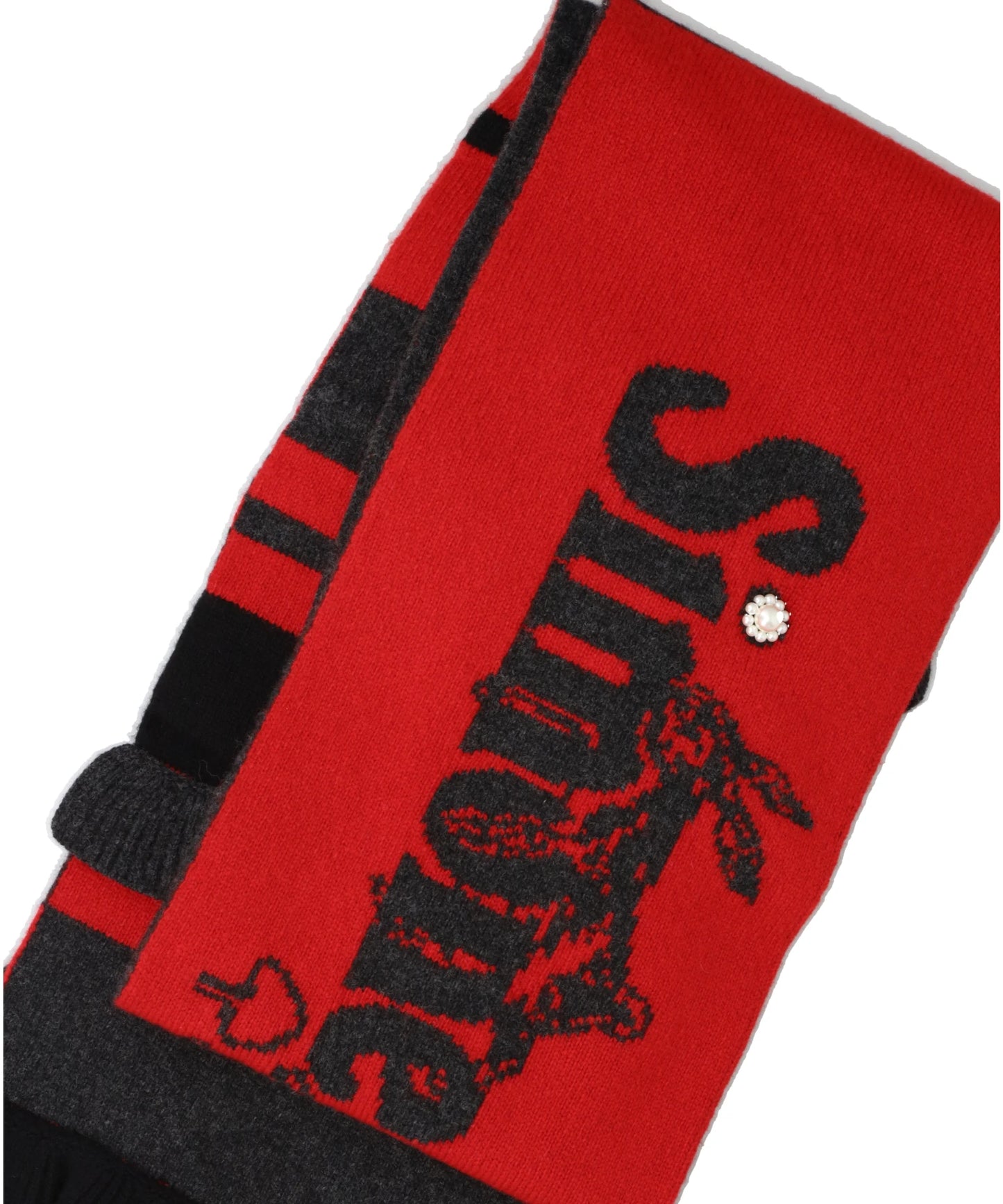 RUFFLE DETAIL GRAPHIC LOGO KNIT SCARFW/ DAISY EMB