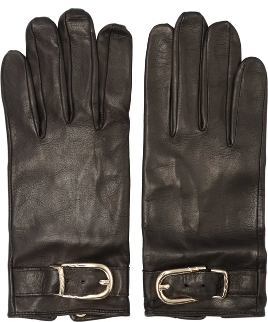 BUCKLE APLIQUE LEATHER GLOVES