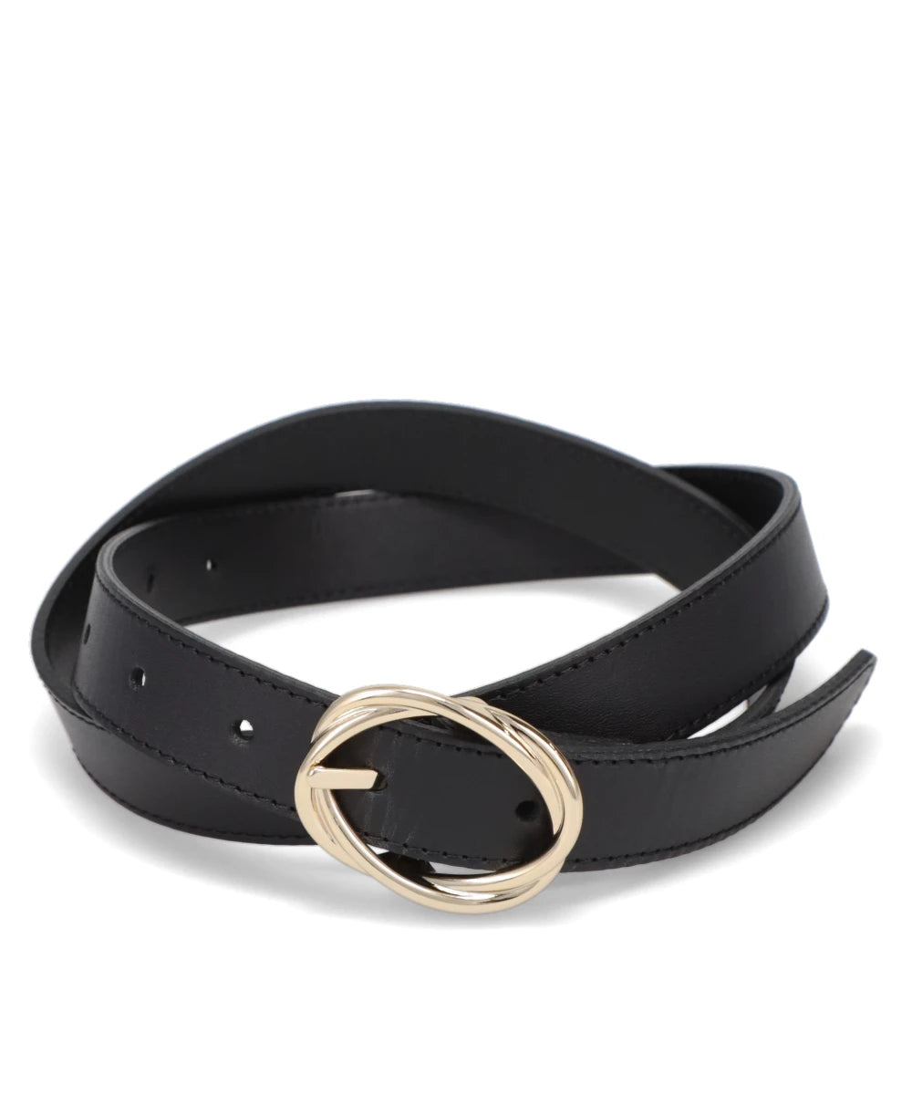 TWISTED GOLD BUCKLE LEATHER BELT