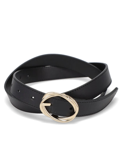 TWISTED GOLD BUCKLE LEATHER BELT