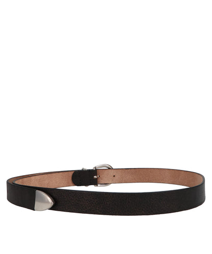 METAL-TIPPED NARROW LEATHER BELT
