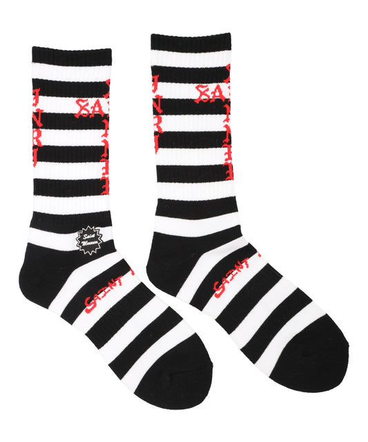 SOCKS/BORDER/BLACK+WHITE