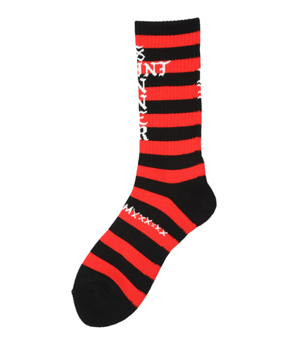 SOCKS/BORDER/BLACK+RED