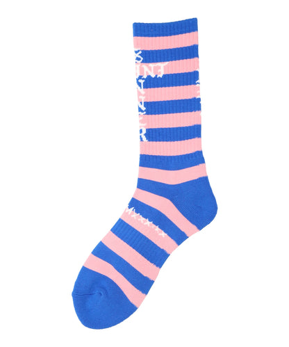SOCKS/BORDER/BLUE+PINK