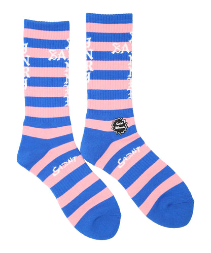 SOCKS/BORDER/BLUE+PINK