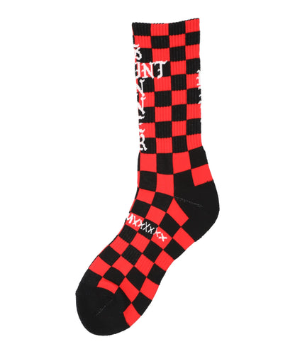 SOCKS/CHECK/BLACK+RED