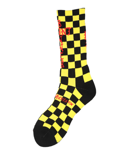 SOCKS/CHECK/BLACK+YELLOW