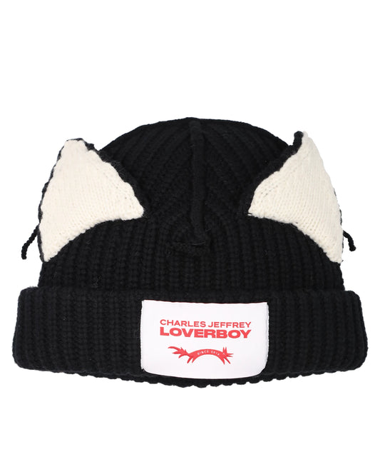 CHUNKY EARS BEANIE- BLACK+ECRU BLK