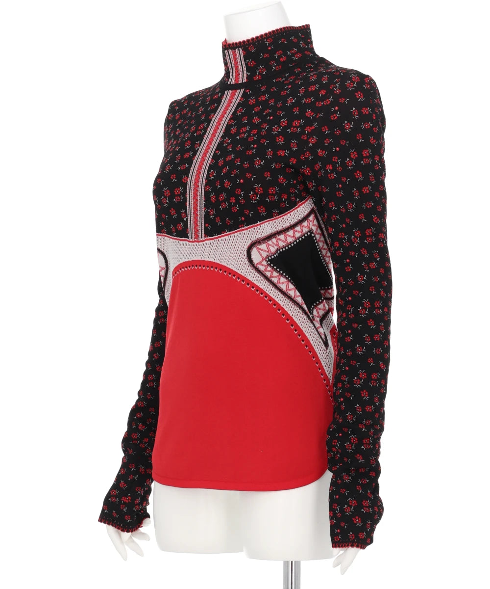 FLORAL JACQUARD HIGH NECK KNITTED TOP