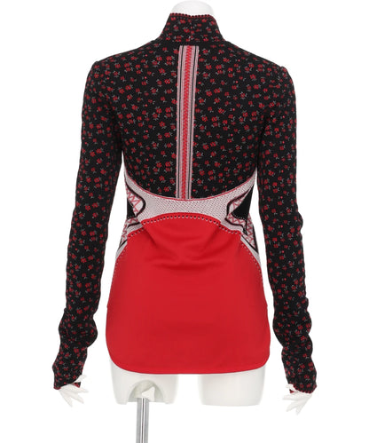 FLORAL JACQUARD HIGH NECK KNITTED TOP