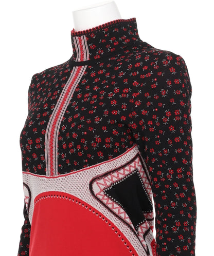 FLORAL JACQUARD HIGH NECK KNITTED TOP