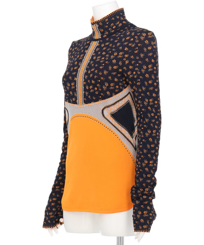 FLORAL JACQUARD HIGH NECK KNITTED TOP