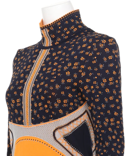 FLORAL JACQUARD HIGH NECK KNITTED TOP