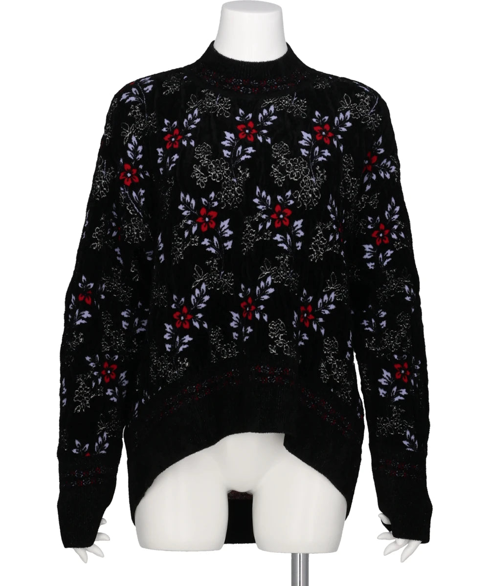 FLORAL MOTIF CHENILLE KNITTED TOP