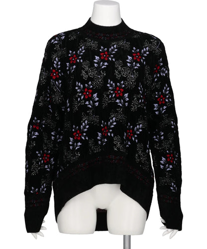 FLORAL MOTIF CHENILLE KNITTED TOP