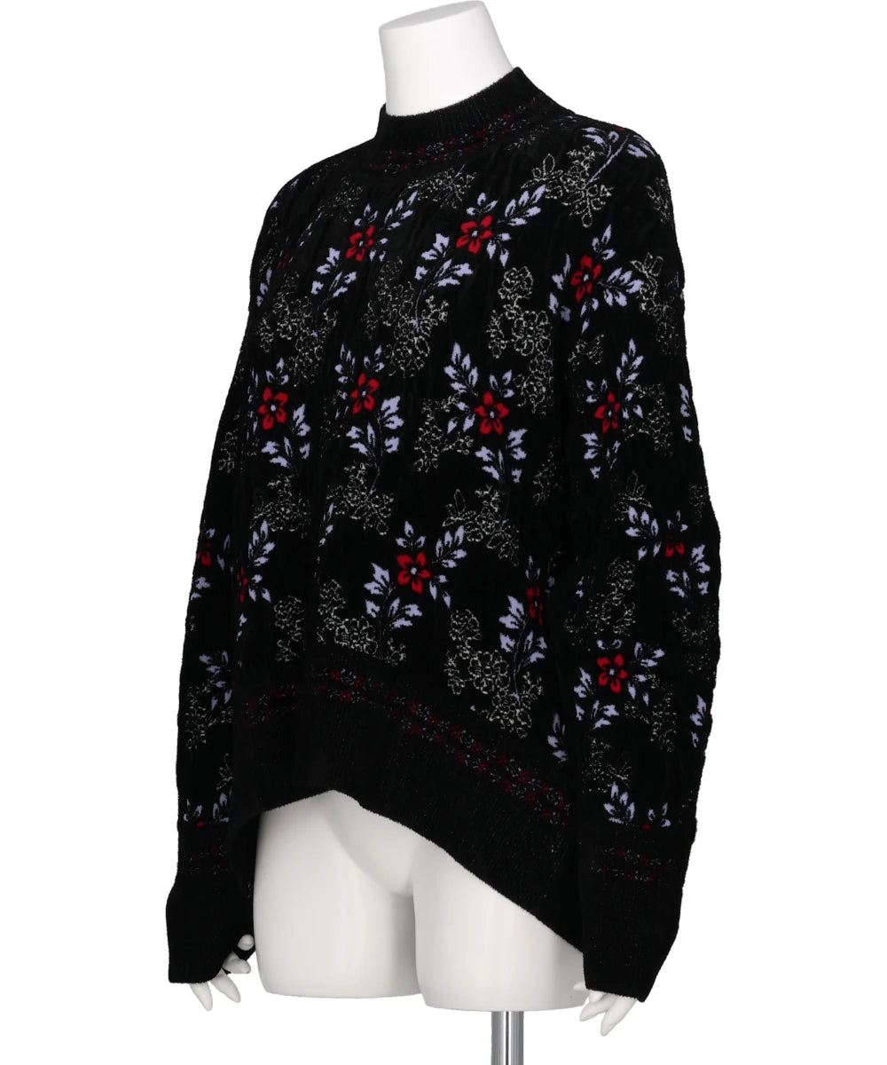 FLORAL MOTIF CHENILLE KNITTED TOP