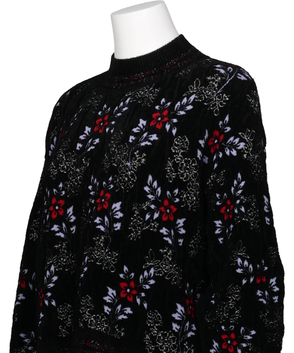 FLORAL MOTIF CHENILLE KNITTED TOP