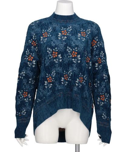 FLORAL MOTIF CHENILLE KNITTED TOP