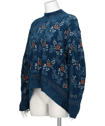 FLORAL MOTIF CHENILLE KNITTED TOP