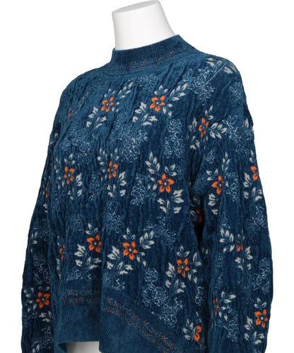 FLORAL MOTIF CHENILLE KNITTED TOP