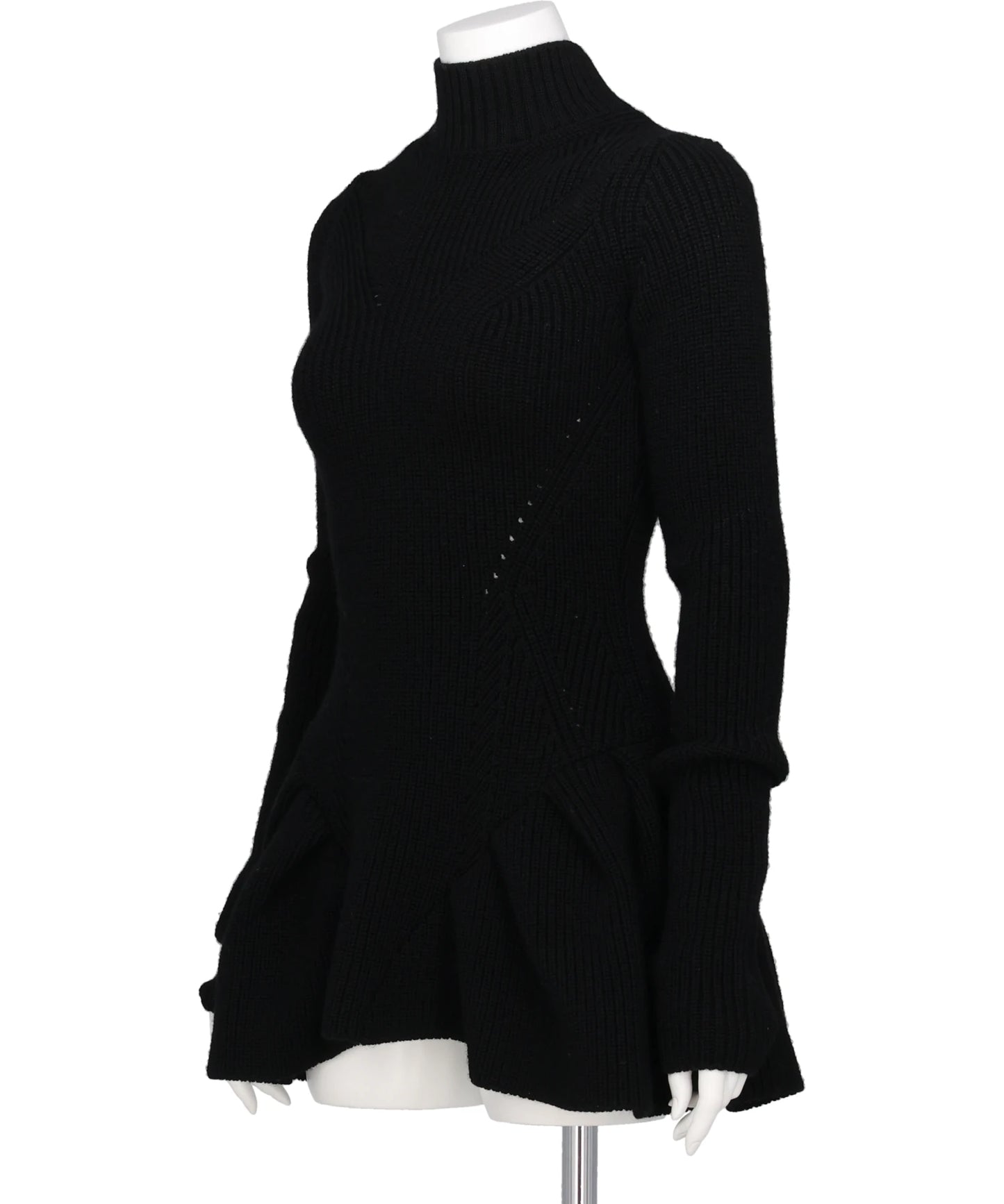 RIBED PEPLUM HI-NECK KNIT SWEATER