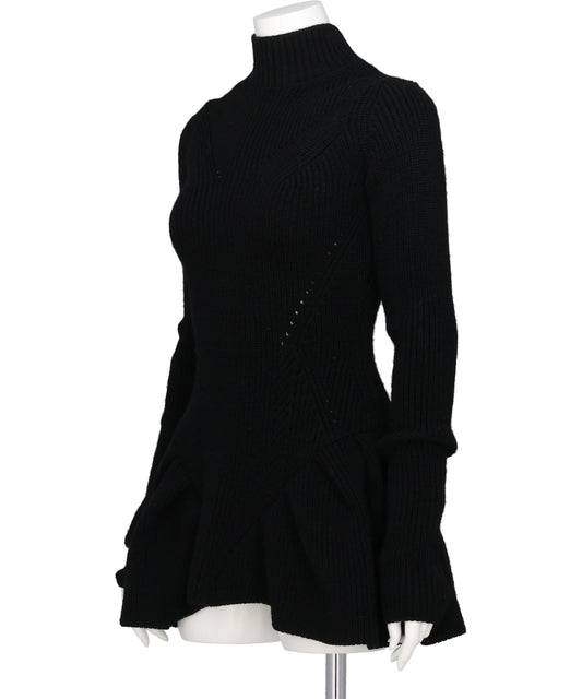 RIBED PEPLUM HI-NECK KNIT SWEATER