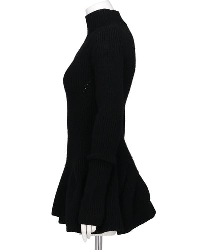RIBED PEPLUM HI-NECK KNIT SWEATER