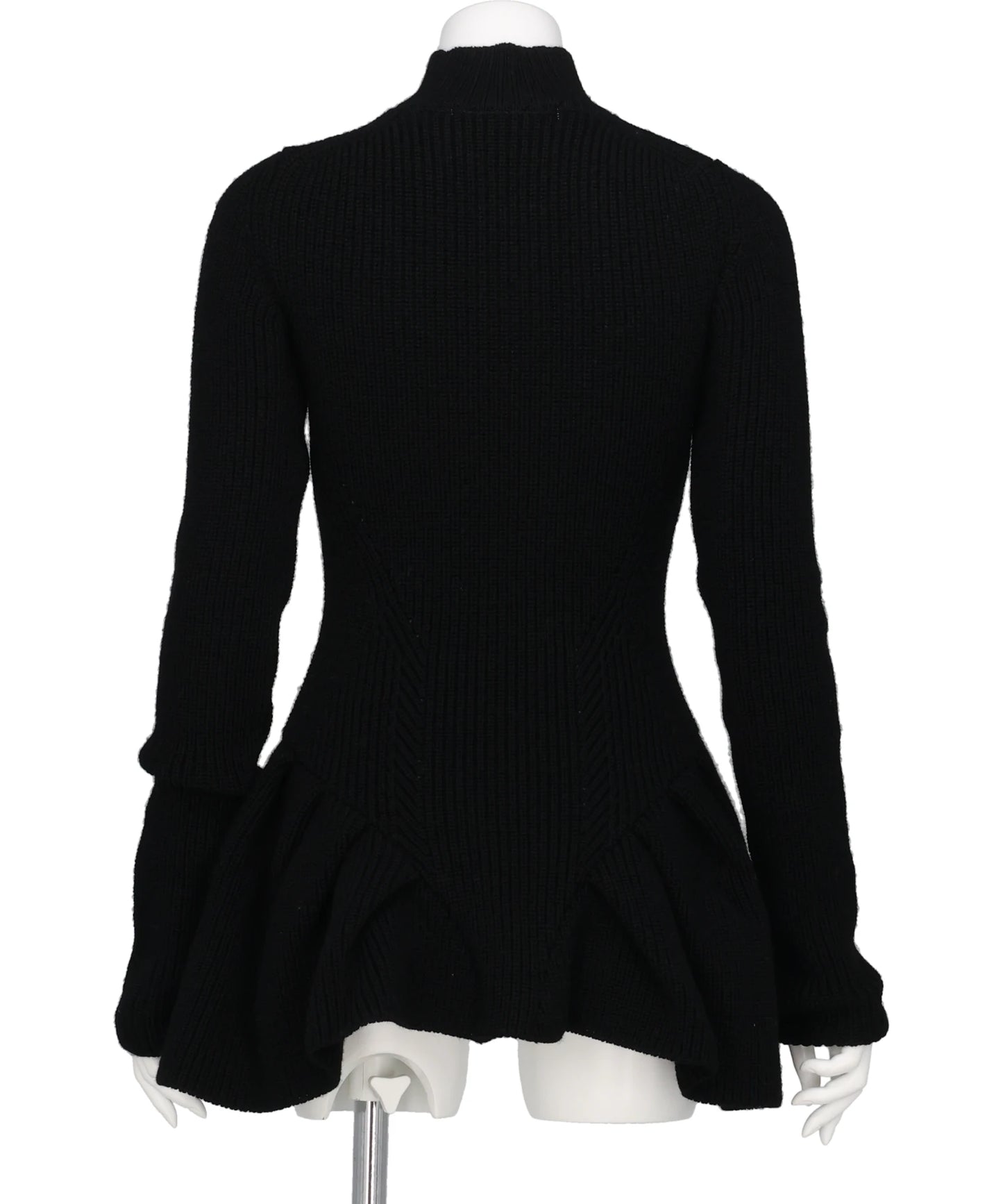 RIBED PEPLUM HI-NECK KNIT SWEATER