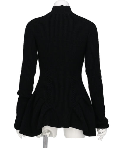 RIBED PEPLUM HI-NECK KNIT SWEATER