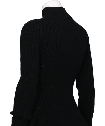 RIBED PEPLUM HI-NECK KNIT SWEATER
