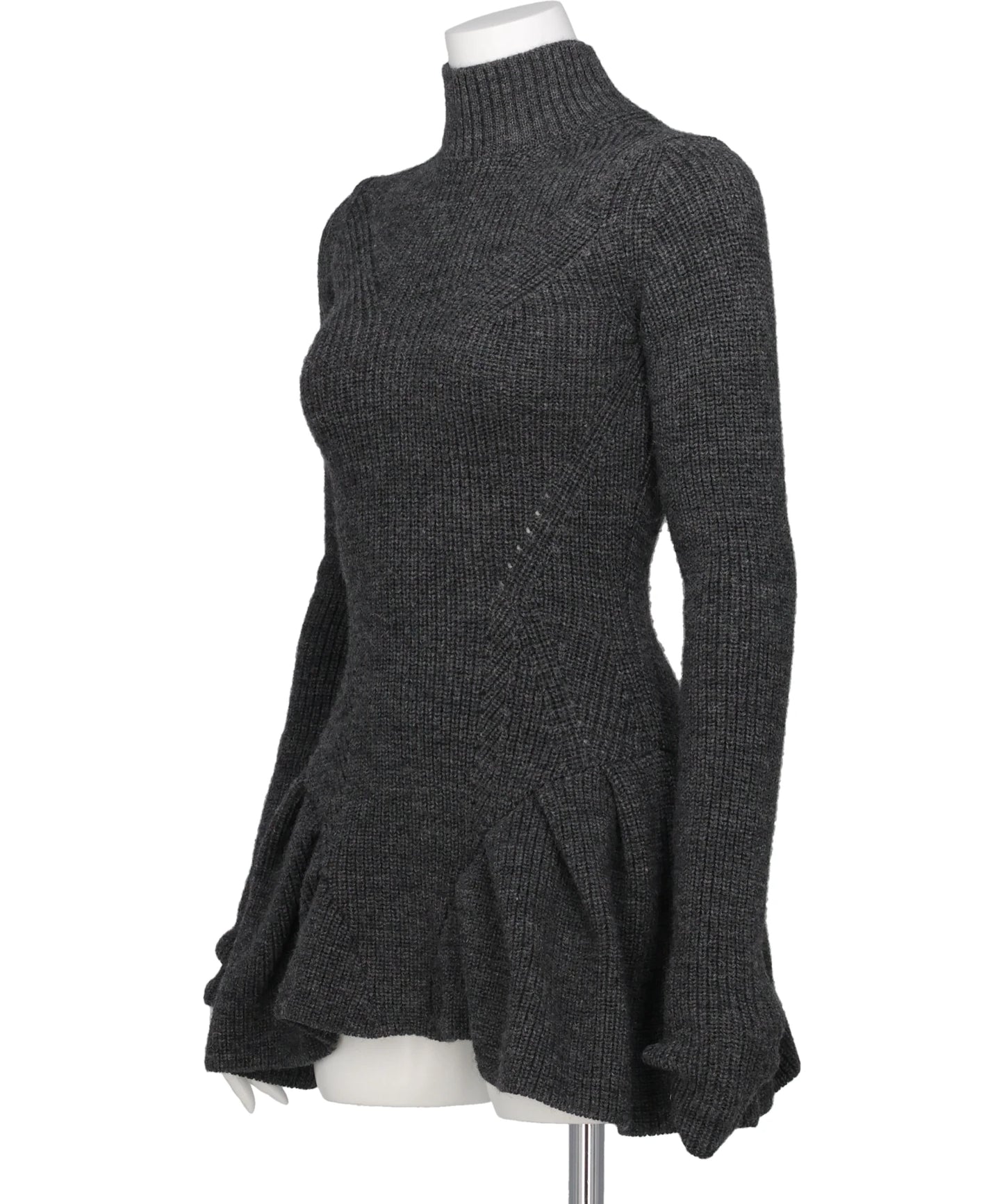 RIBED PEPLUM HI-NECK KNIT SWEATER