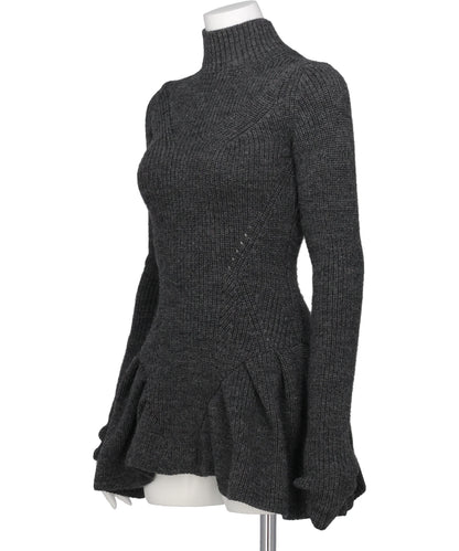 RIBED PEPLUM HI-NECK KNIT SWEATER