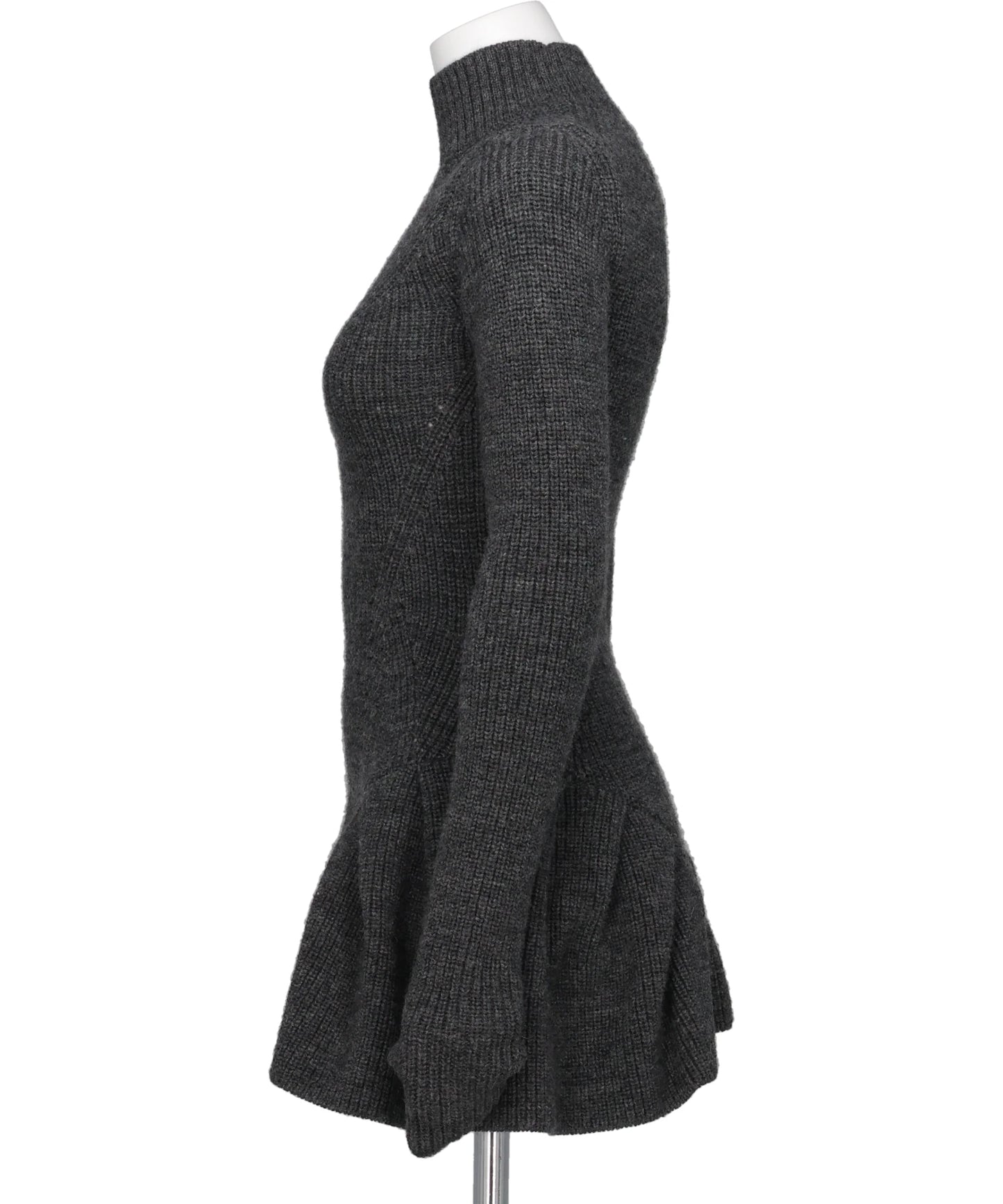 RIBED PEPLUM HI-NECK KNIT SWEATER