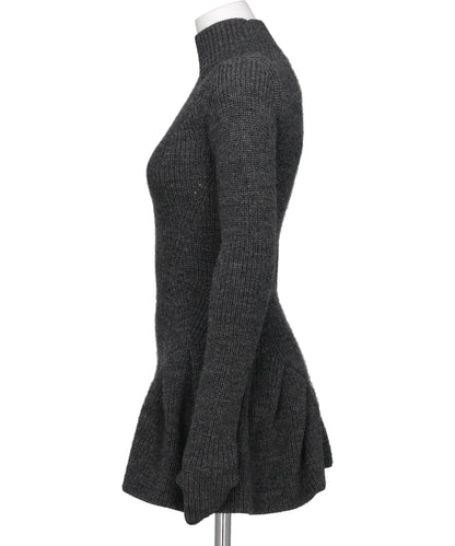 RIBED PEPLUM HI-NECK KNIT SWEATER