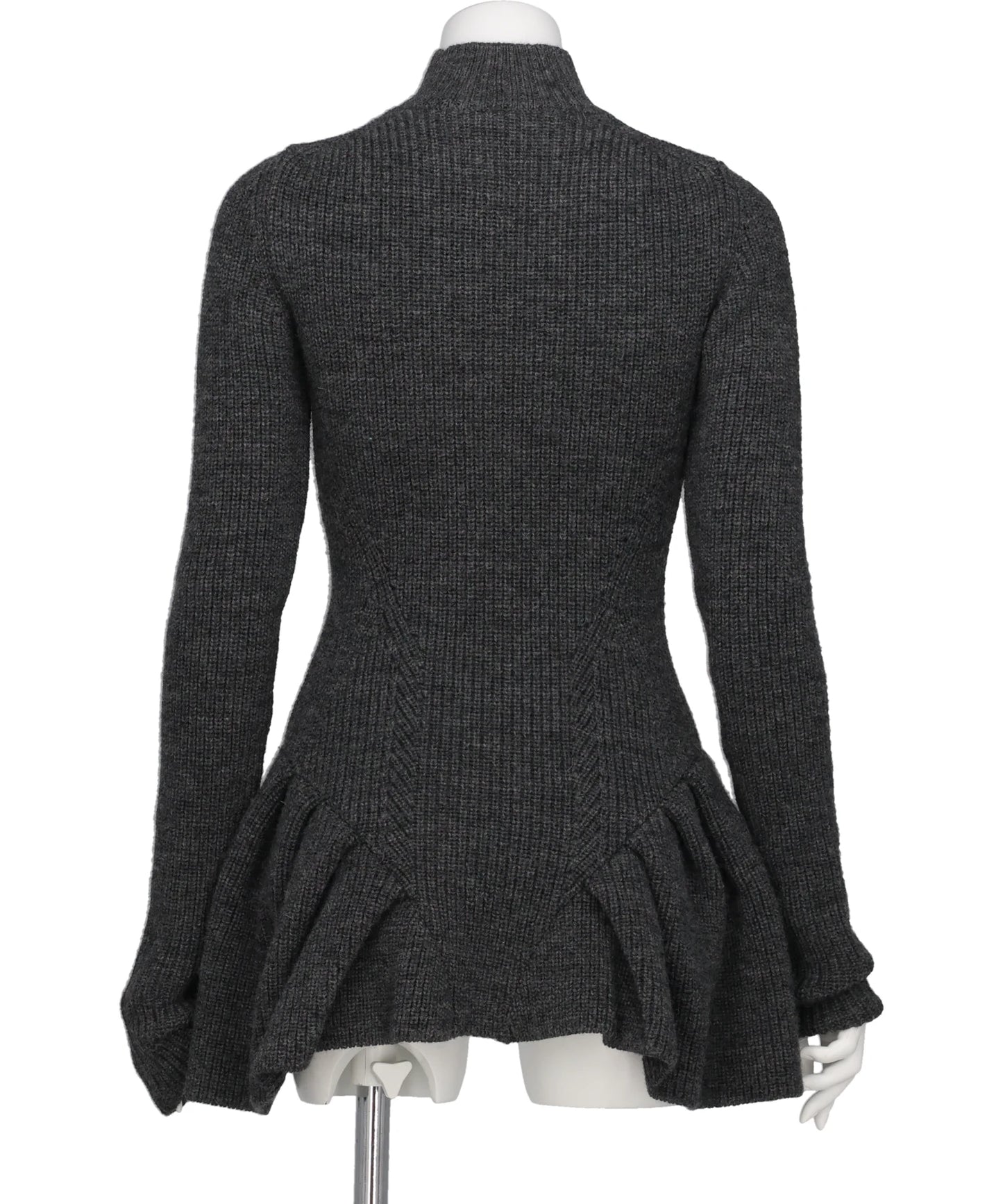RIBED PEPLUM HI-NECK KNIT SWEATER