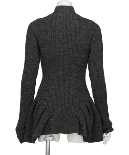 RIBED PEPLUM HI-NECK KNIT SWEATER