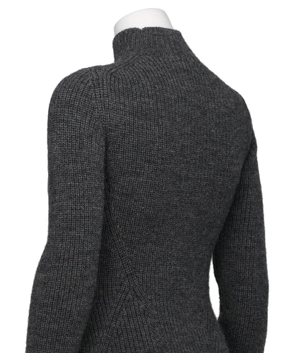RIBED PEPLUM HI-NECK KNIT SWEATER