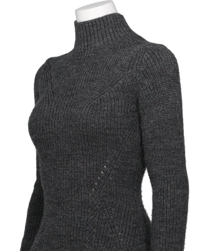 RIBED PEPLUM HI-NECK KNIT SWEATER