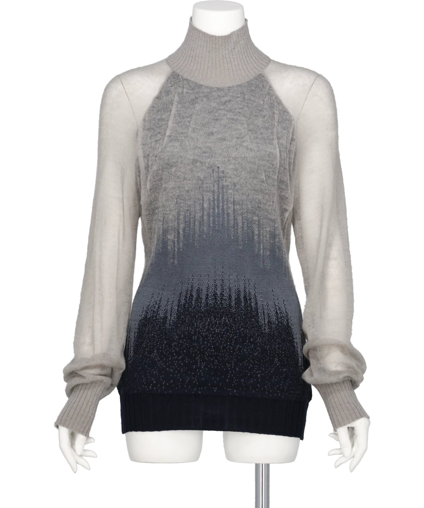 SHEER JACQUARD HIGH NECK KNIT TOP