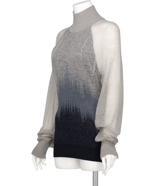 SHEER JACQUARD HIGH NECK KNIT TOP